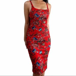 Zara Trafaluc Red Floral Tank Bodycon Dress